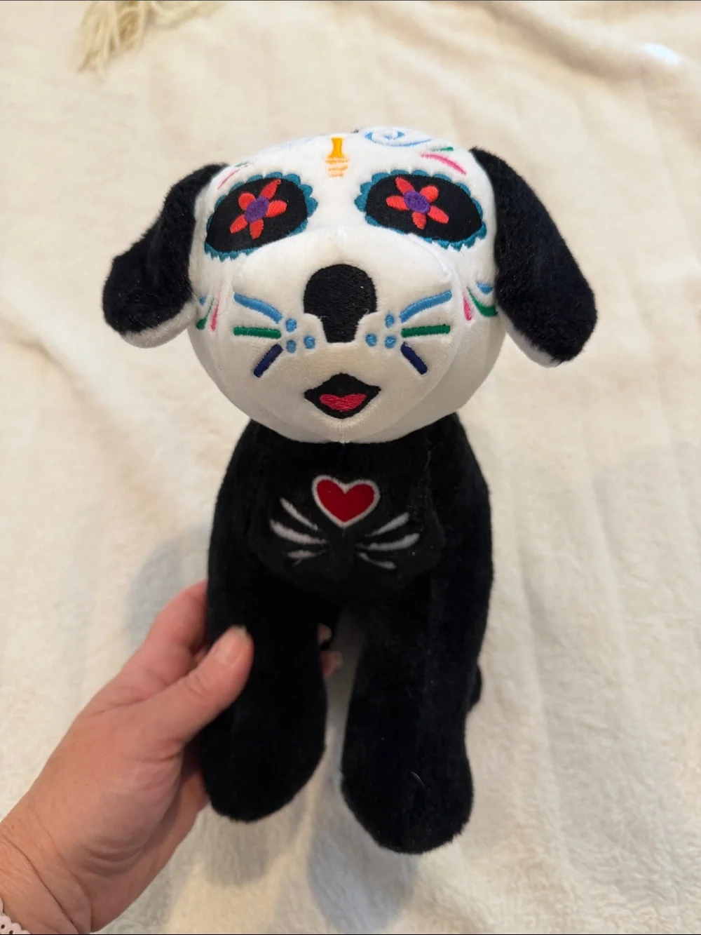 Plush Day of the Dead Style Black & White Dog Toy - Brand Unknown